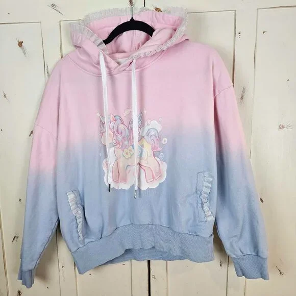 Catwish Pastel Unicorn Hoodie Pink Blue Ombre Kawaii Fairycore Sweatshirt - Picture 2 of 11